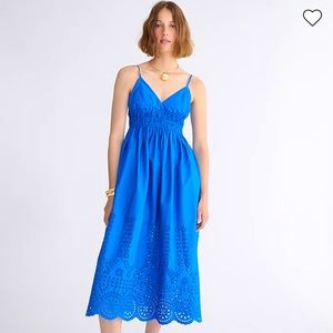 J.Crew V-neck smocked-waist eyelet dress in cotton poplin